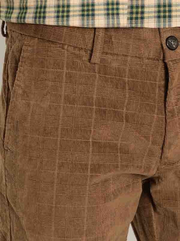 Indian Terrain Men's Slim Fit Checkered Brown Trousers